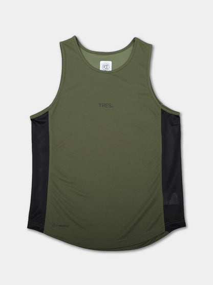 【T-recycle】Side mesh Tank-top(Khaki)